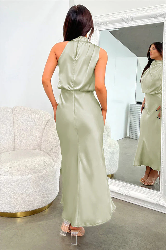 Halter Sleeveless Satin Bridesmaid Dress - Image 17