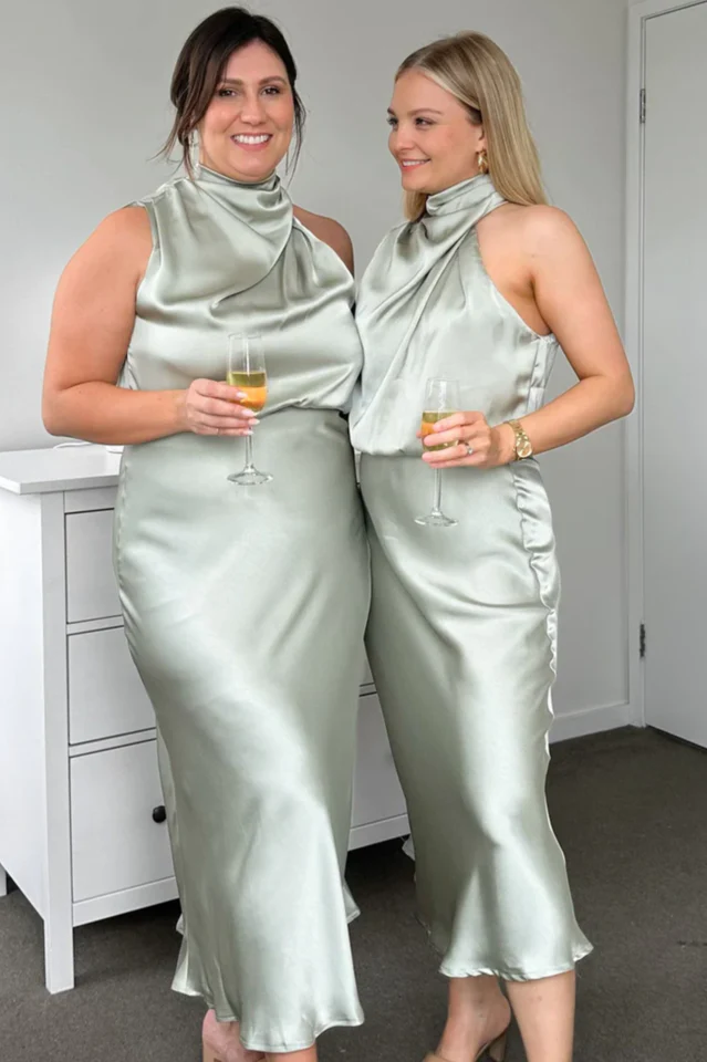 Halter Sleeveless Satin Bridesmaid Dress - Image 19