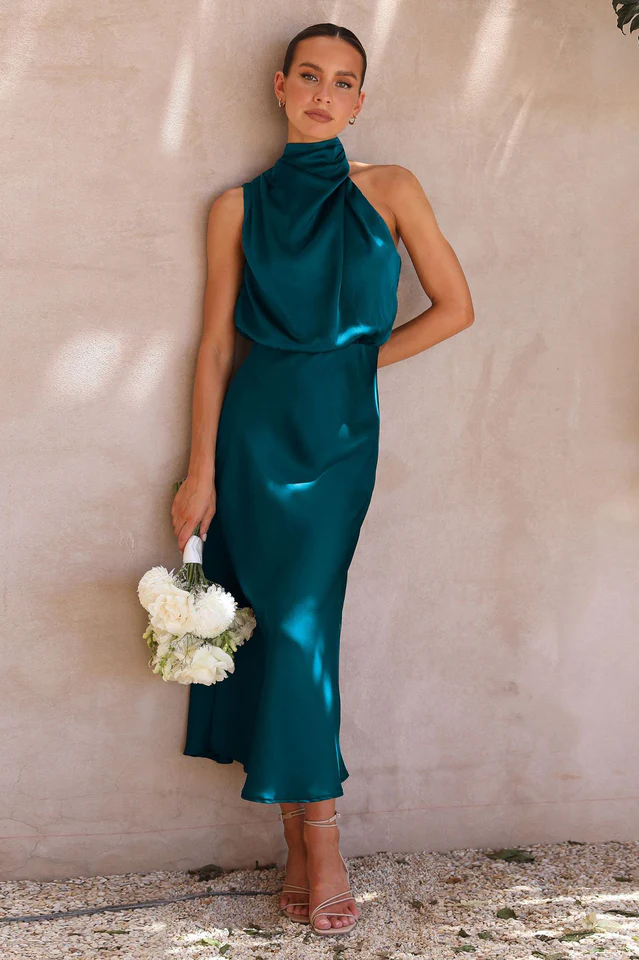 Halter Sleeveless Satin Bridesmaid Dress - Image 29