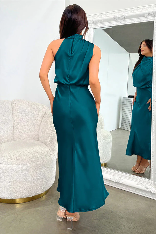 Halter Sleeveless Satin Bridesmaid Dress - Image 34