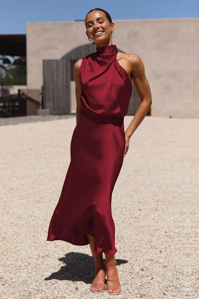 Halter Sleeveless Satin Bridesmaid Dress - Image 35