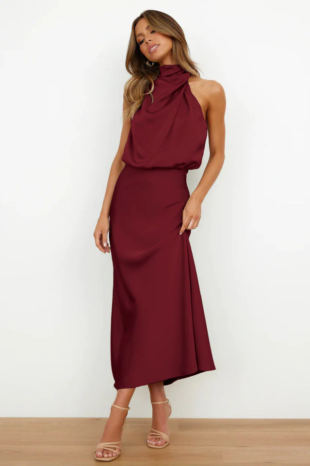 Halter Sleeveless Satin Bridesmaid Dress - Image 36