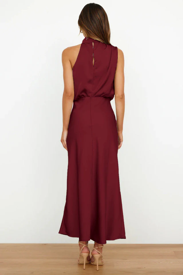 Halter Sleeveless Satin Bridesmaid Dress - Image 38