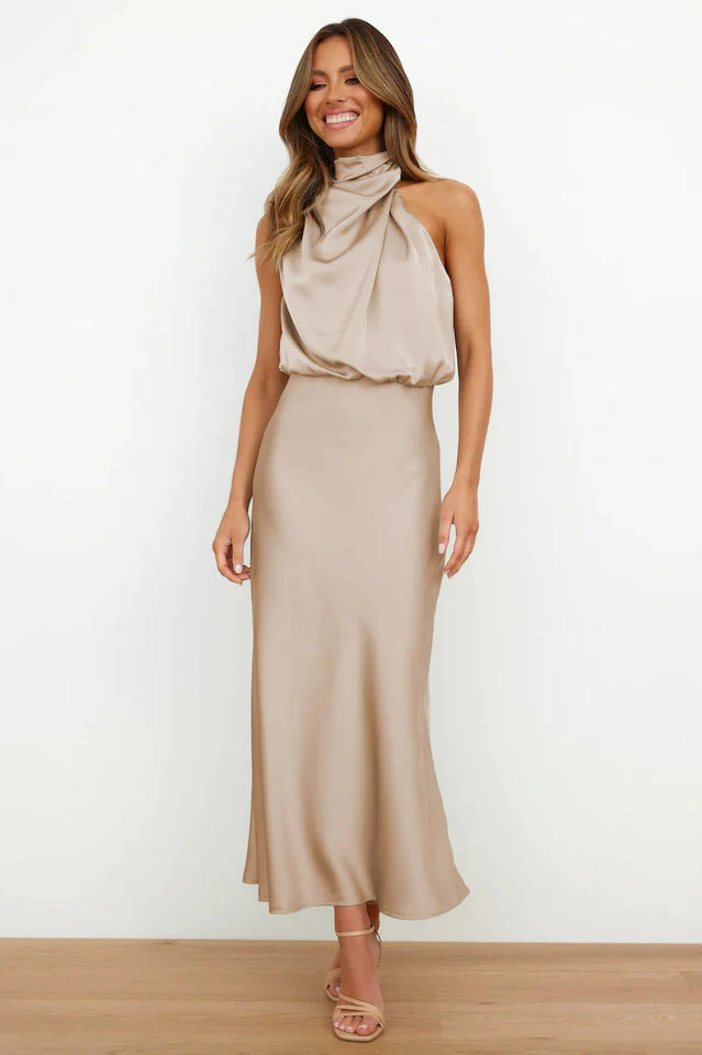 Halter Sleeveless Satin Bridesmaid Dress - Image 5