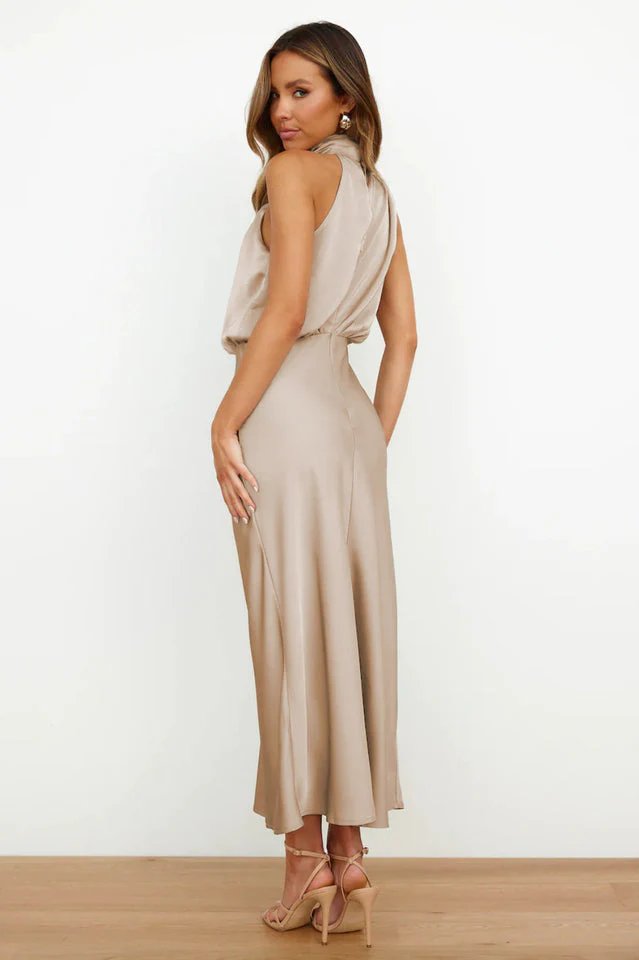 Halter Sleeveless Satin Bridesmaid Dress - Image 6