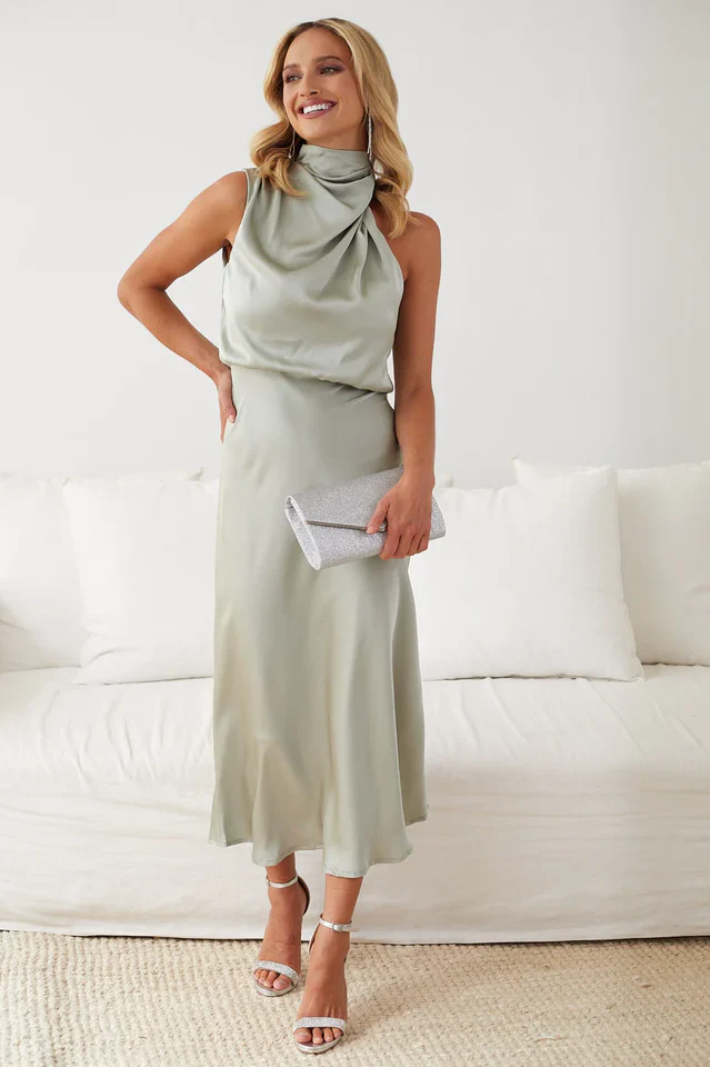 Halter Sleeveless Satin Bridesmaid Dress - Image 10