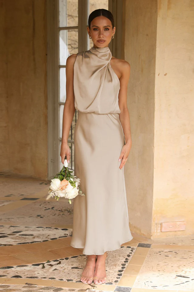 Halter Sleeveless Satin Bridesmaid Dress - Image 13