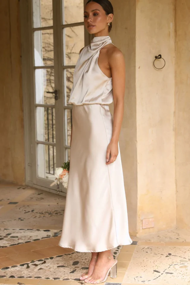 Halter Sleeveless Satin Bridesmaid Dress - Image 14