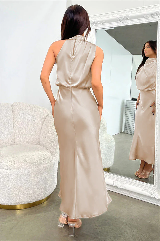 Halter Sleeveless Satin Bridesmaid Dress - Image 19