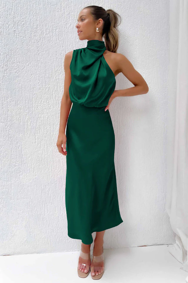 Halter Sleeveless Satin Bridesmaid Dress - Image 22