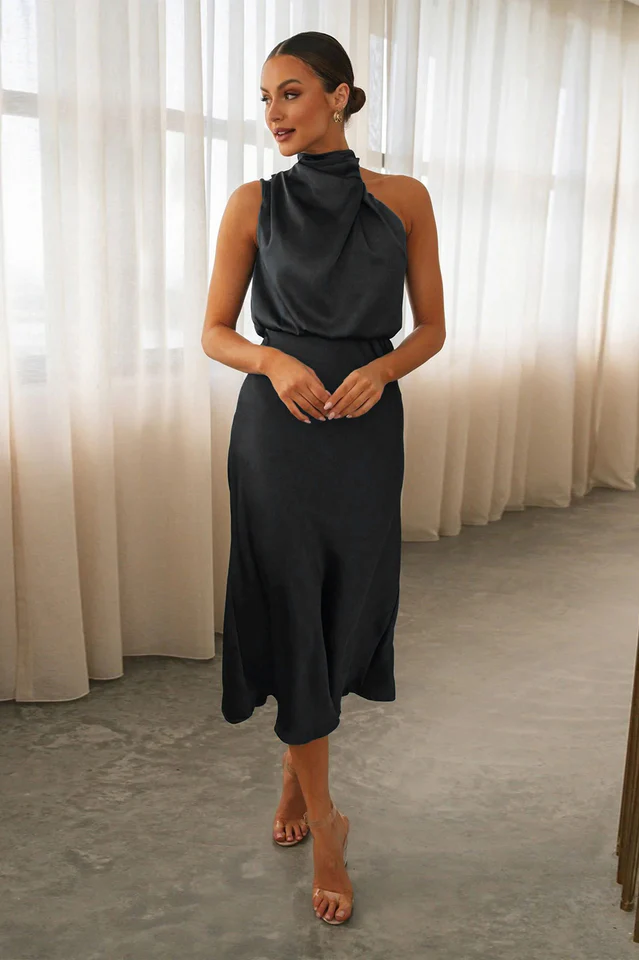 Halter Sleeveless Satin Bridesmaid Dress - Image 24