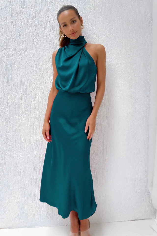 Halter Sleeveless Satin Bridesmaid Dress - Image 30