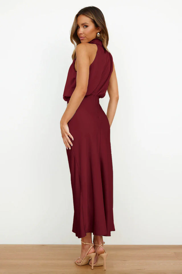 Halter Sleeveless Satin Bridesmaid Dress - Image 36