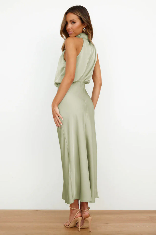 Halter Sleeveless Satin Bridesmaid Dress - Image 6