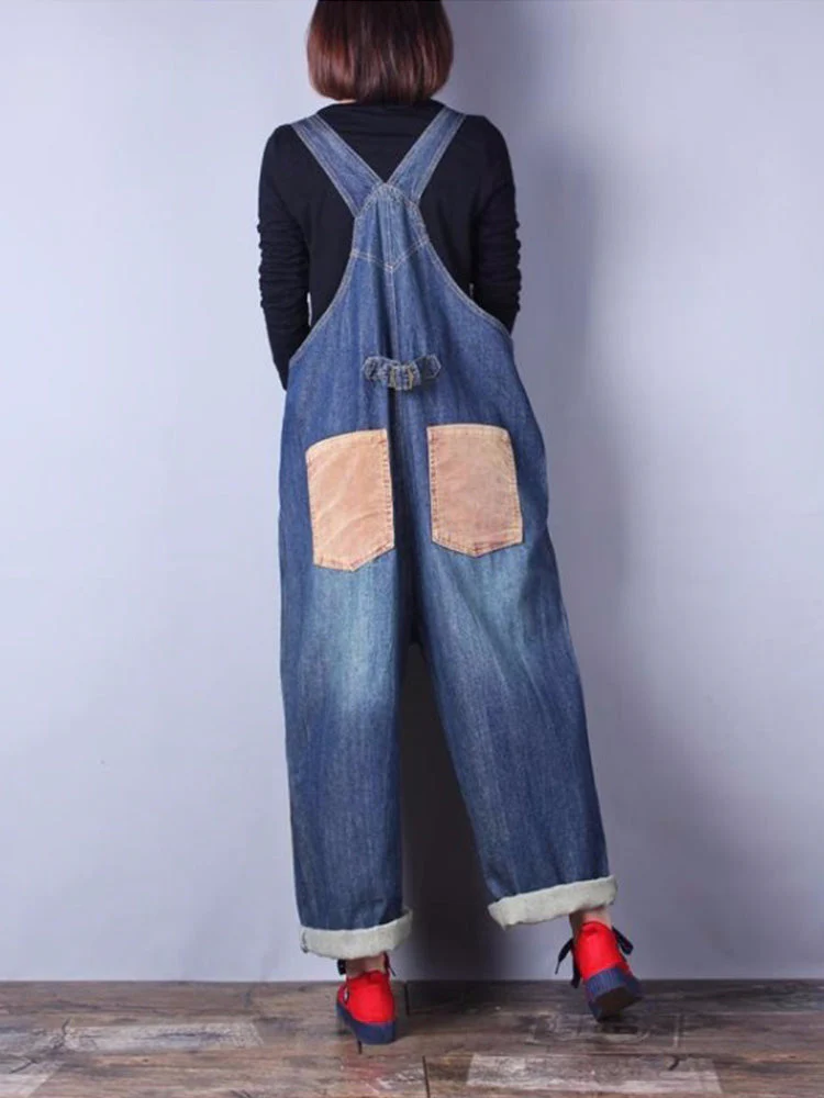 Happy Heart Color Contrast Denim Overall Dungarees - Image 2