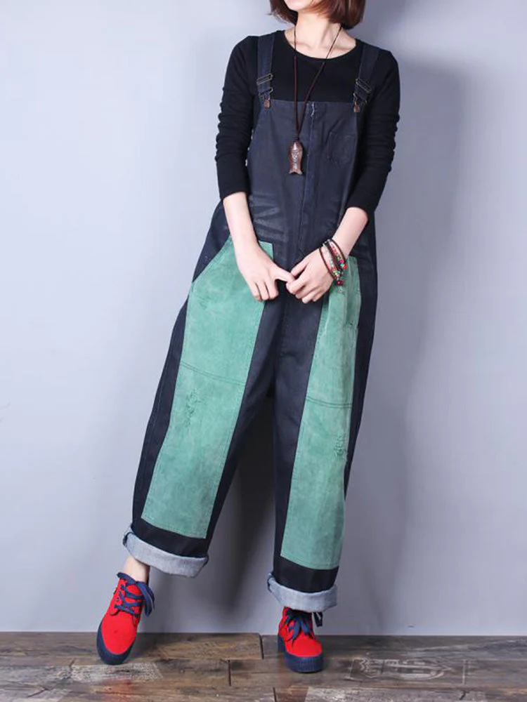 Happy Heart Color Contrast Denim Overall Dungarees - Image 3