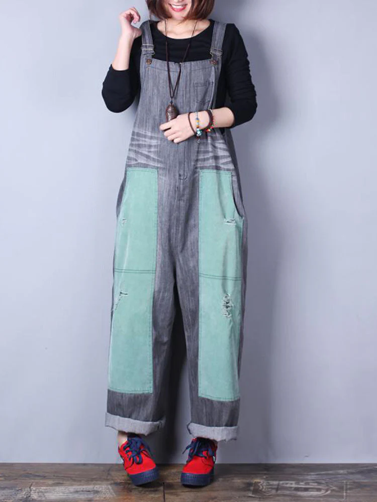 Happy Heart Color Contrast Denim Overall Dungarees - Image 4