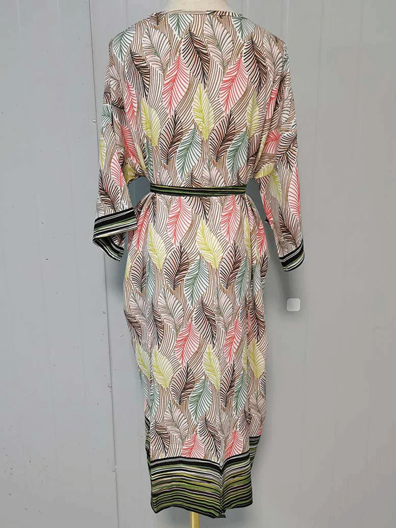 Printed Multicolor Polyester Long Length Gown Kimono Duster Robe - Image 2