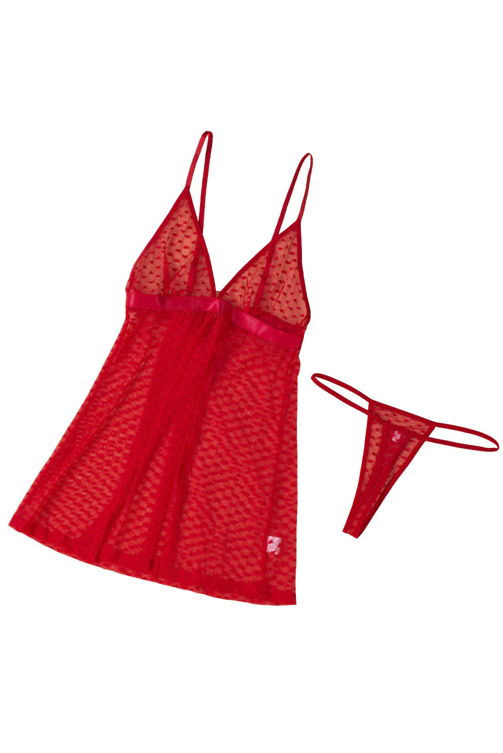 Heart-Shape Mesh Cut-Out Babydoll With Thong - Image 35