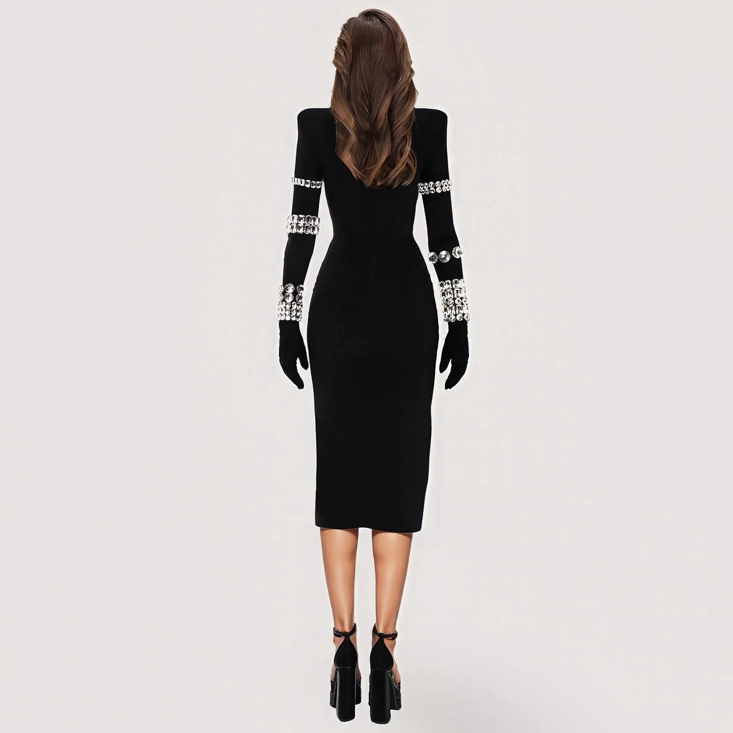 Black HIGH NECK MIDI Dress with RHINESTONES - Image 2