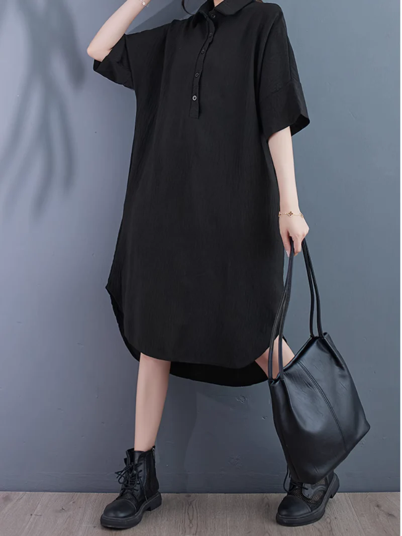 High Quality Solid Color  Shirt Dress - Image 3