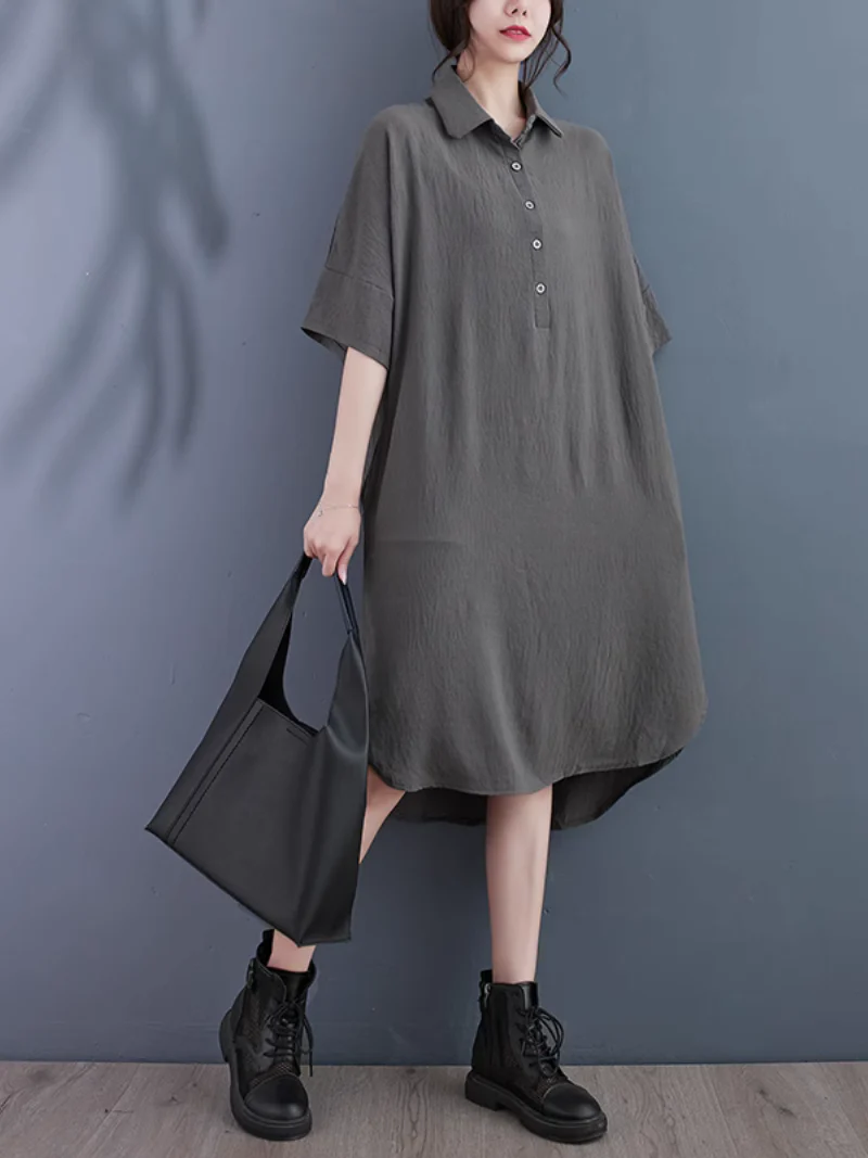 High Quality Solid Color  Shirt Dress - Image 6