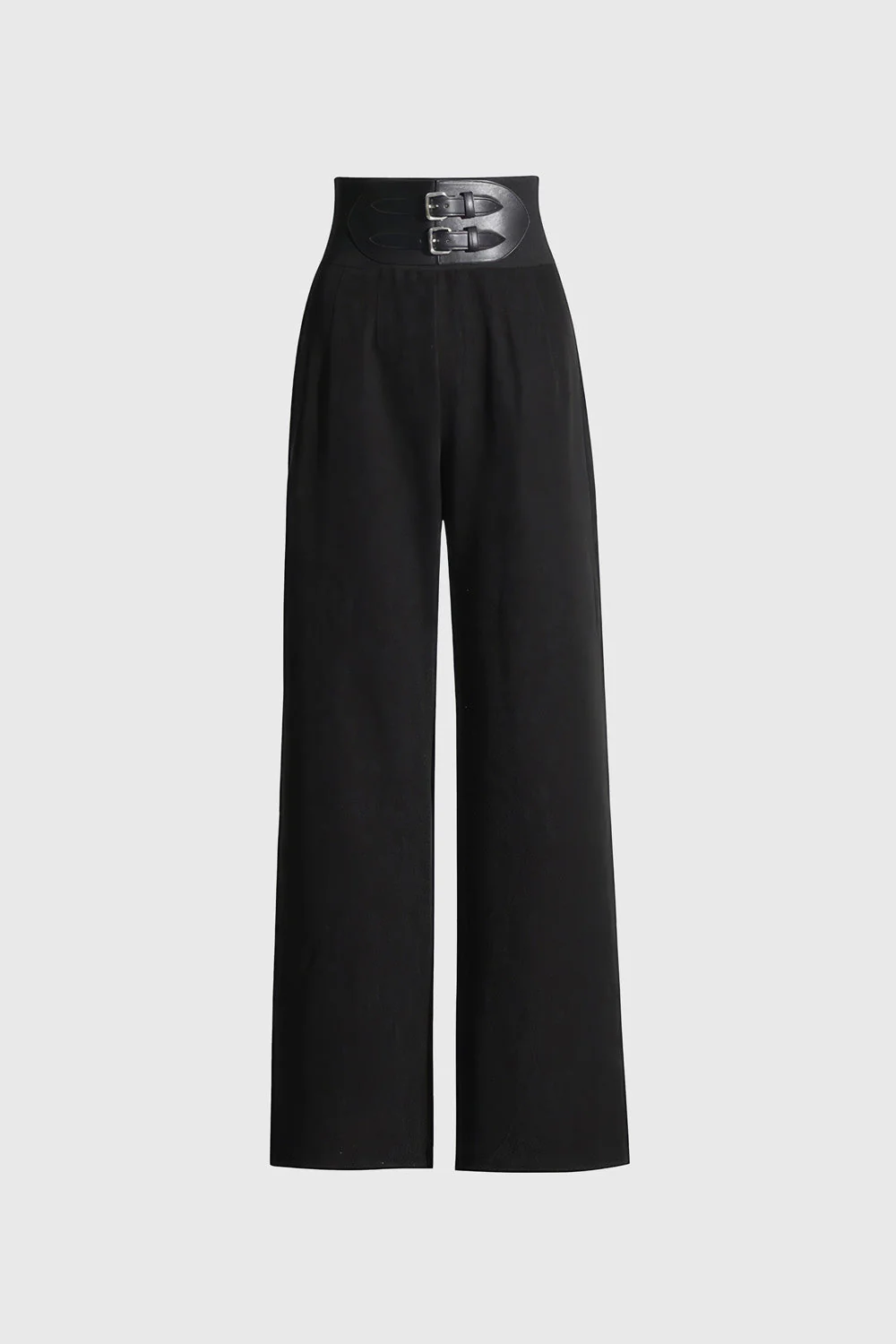 High Waisted Belted Trousers - Black - Image 3