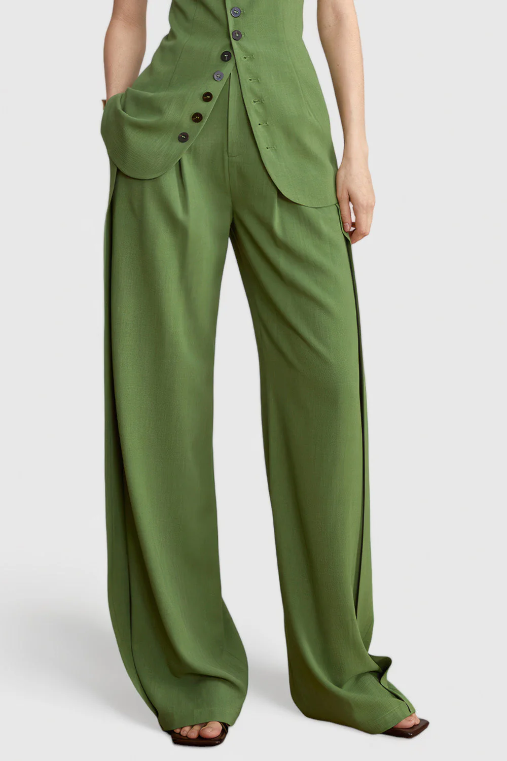 High Waisted Elegant Trousers - Green - Image 2