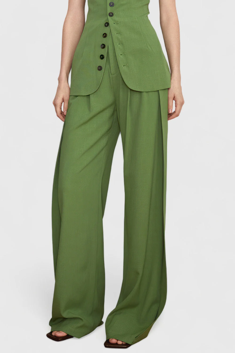 High Waisted Elegant Trousers - Green - Image 3