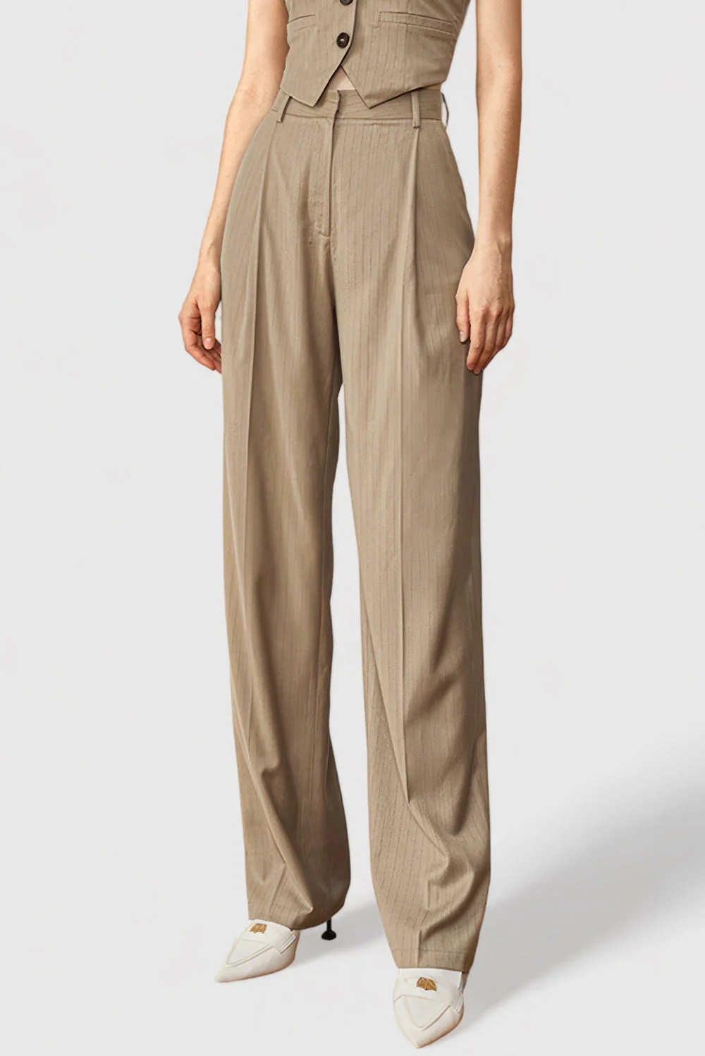 High Waisted Suit Trousers - Brown - Image 3