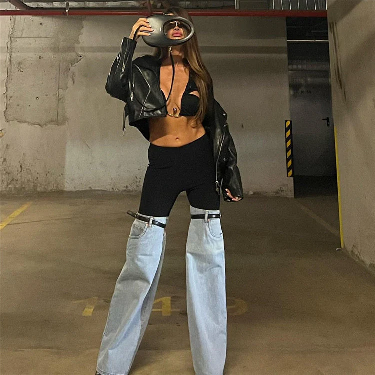SACHIE KNEES Waist FLARED DENIM PANTS - Image 6