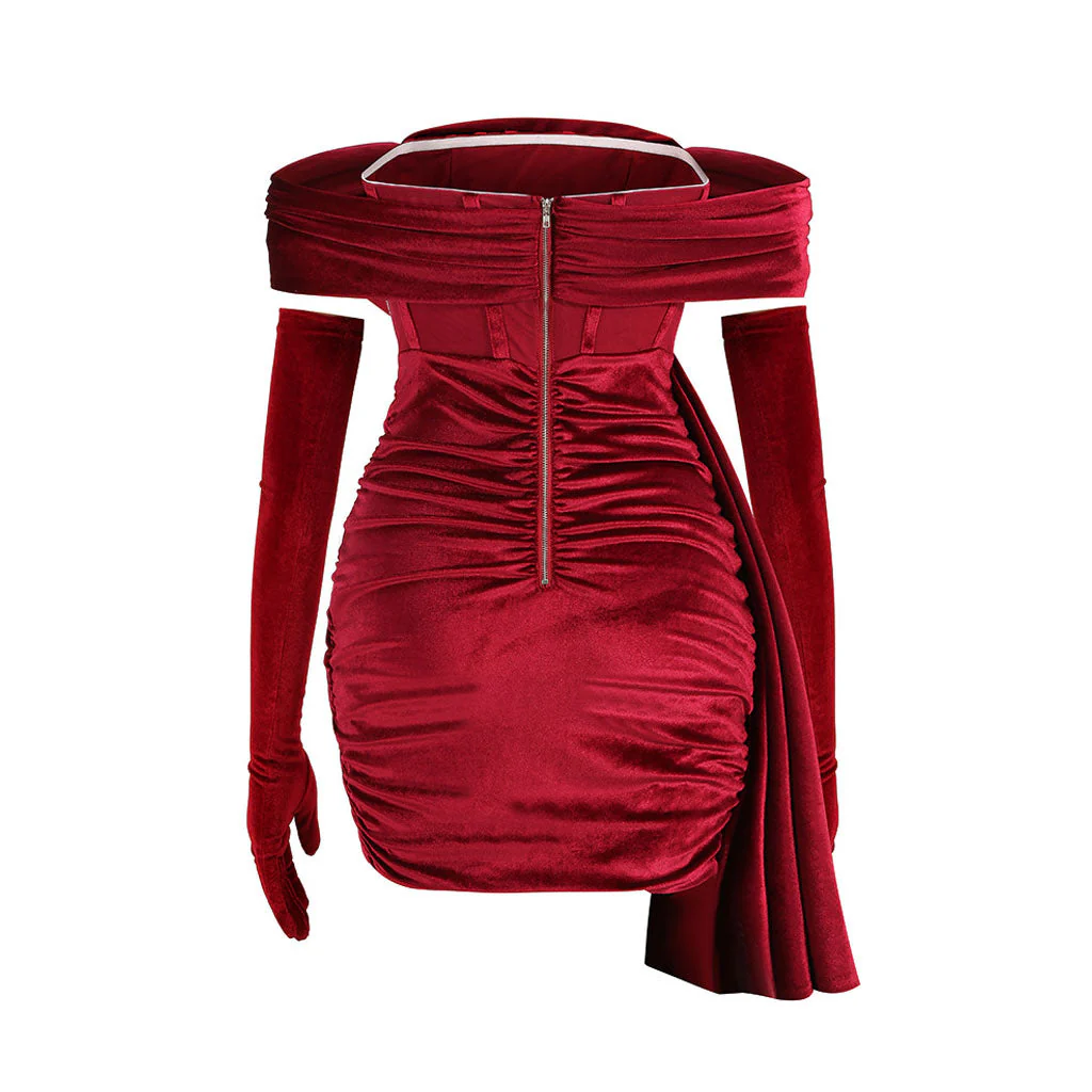 Holiday Off Shoulder Cowl Neck Corset Cocktail Mini Dress - Burgundy - Image 4