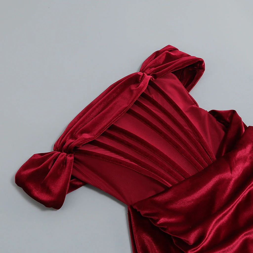 Holiday Off Shoulder Cowl Neck Corset Cocktail Mini Dress - Burgundy - Image 5