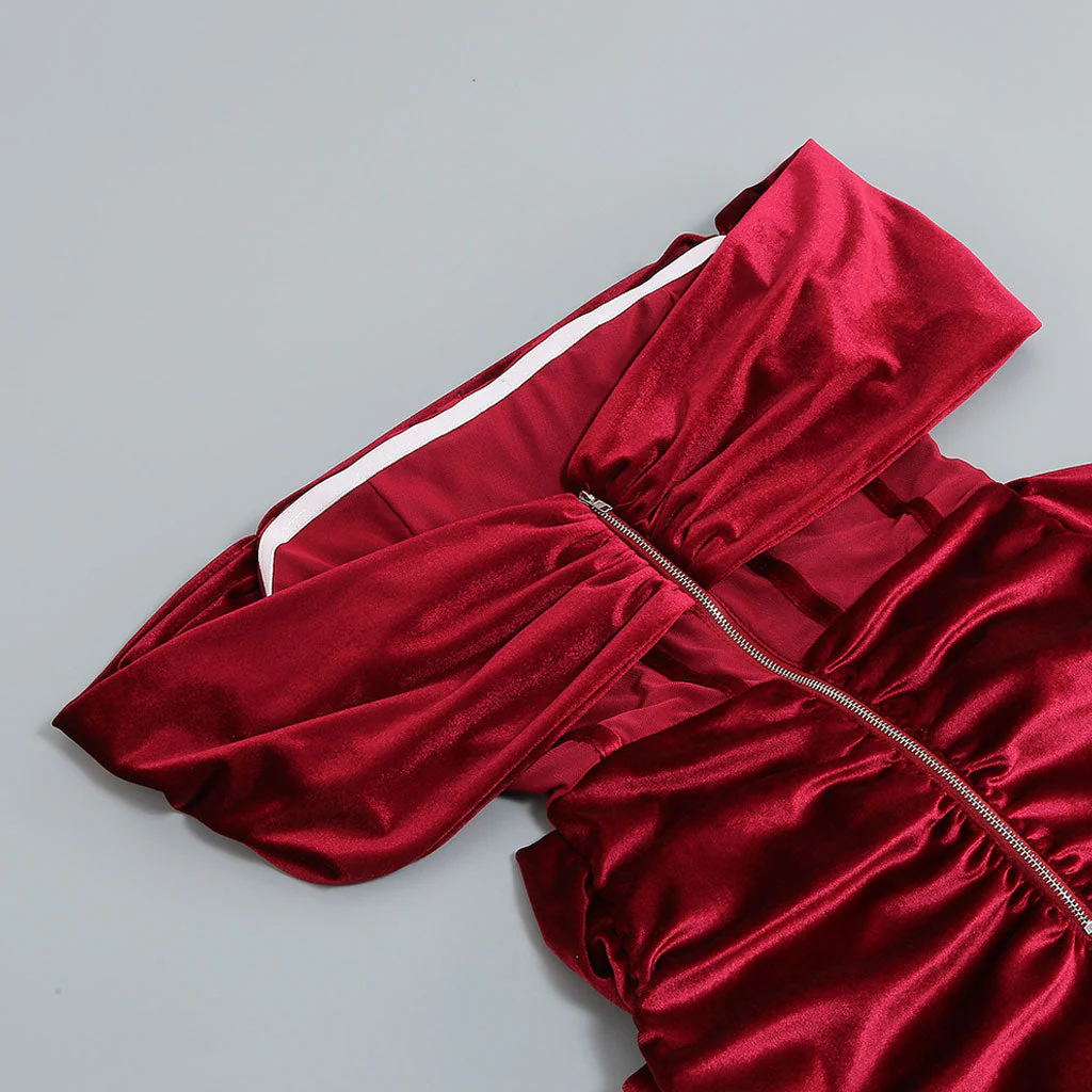Holiday Off Shoulder Cowl Neck Corset Cocktail Mini Dress - Burgundy - Image 6