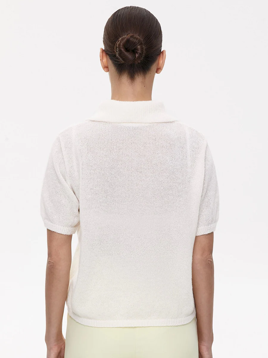 Hollow Draped Snug Knit Polo Shirt - Image 3