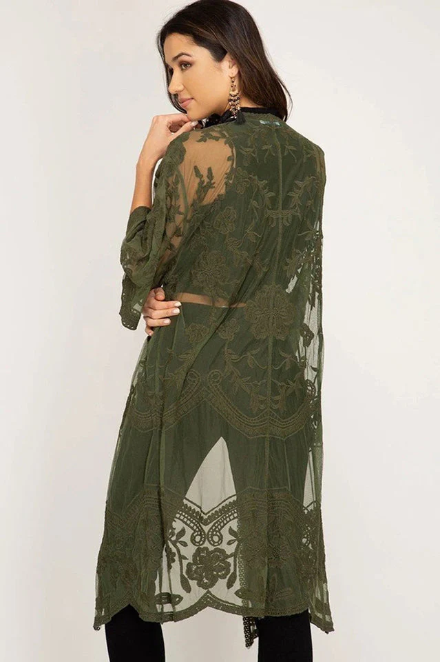 Hollow Out Lace Kimono Cover Up - Image 14