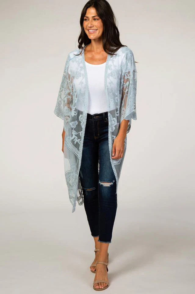 Hollow Out Lace Kimono Cover Up - Image 20