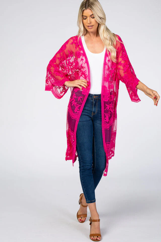Hollow Out Lace Kimono Cover Up - Image 27