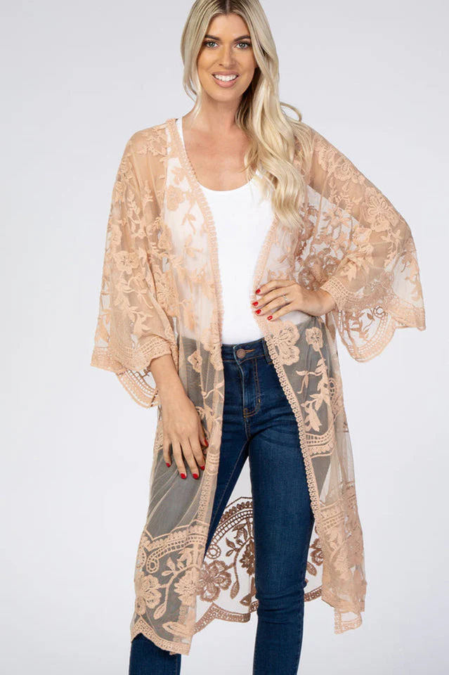 Hollow Out Lace Kimono Cover Up - Image 29