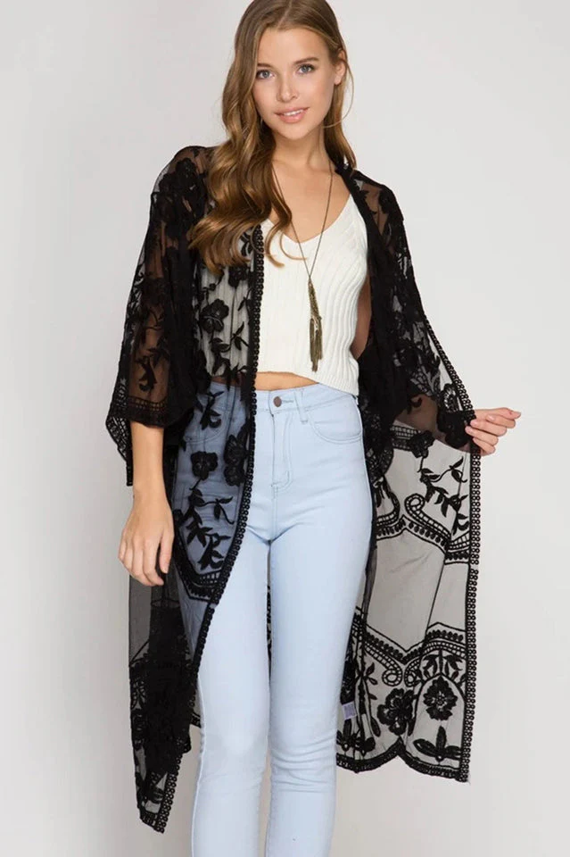 Hollow Out Lace Kimono Cover Up - Image 4