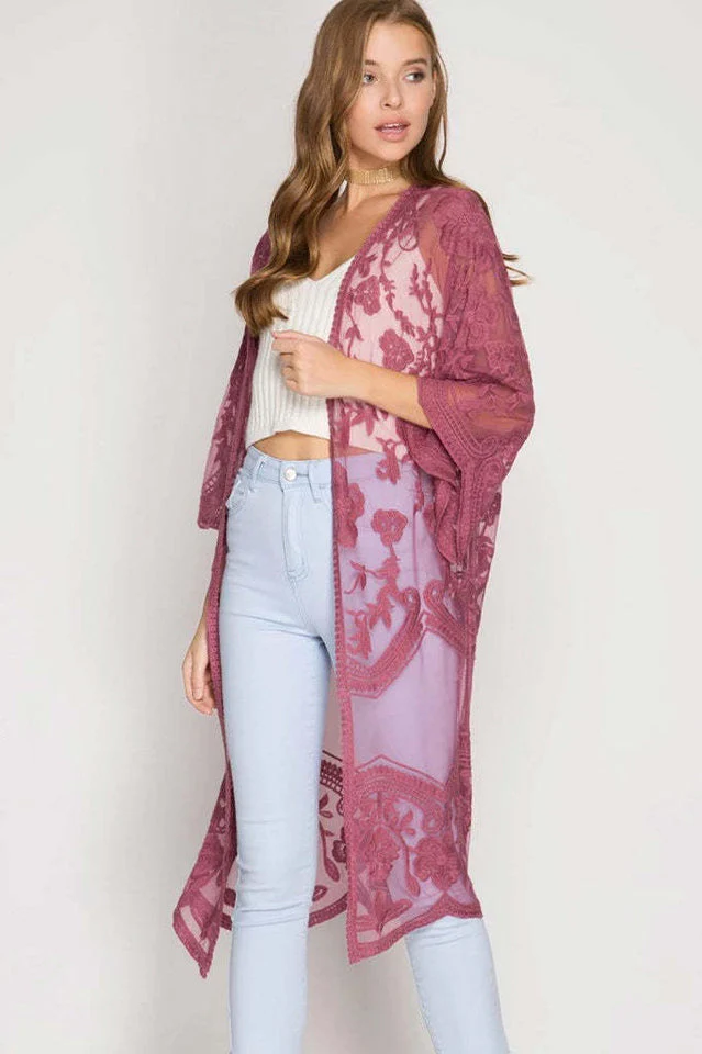 Hollow Out Lace Kimono Cover Up - Image 42