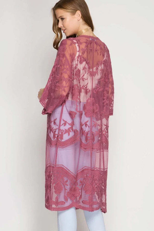 Hollow Out Lace Kimono Cover Up - Image 43