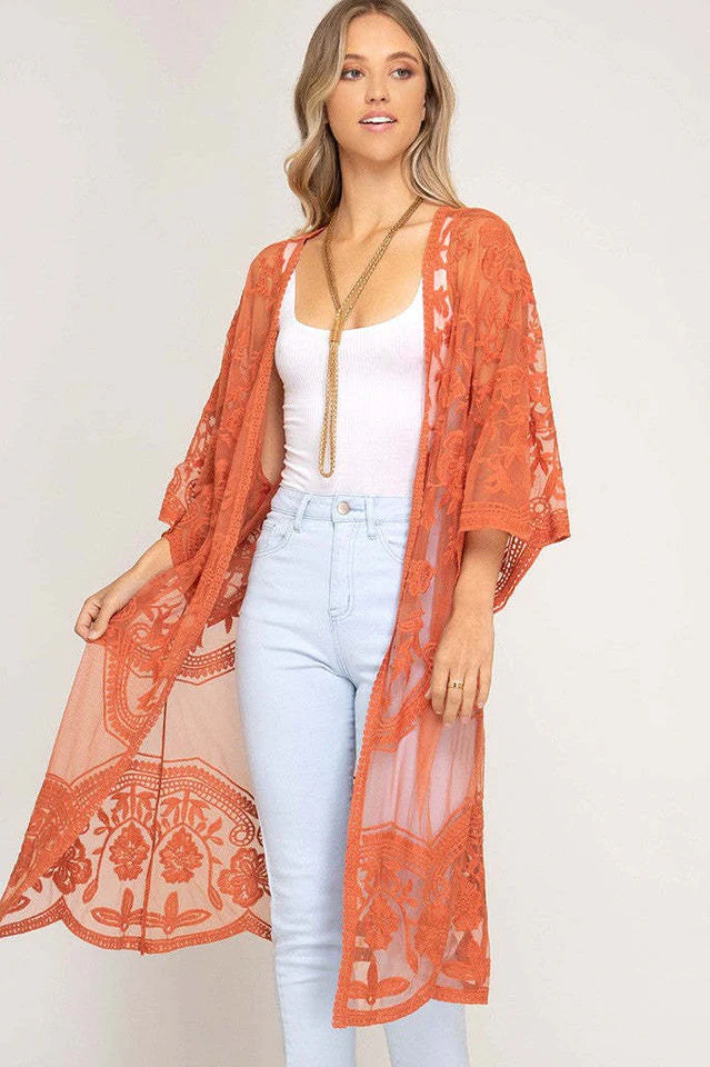 Hollow Out Lace Kimono Cover Up - Image 44