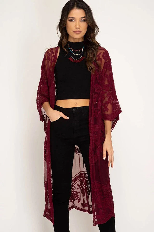 Hollow Out Lace Kimono Cover Up - Image 50
