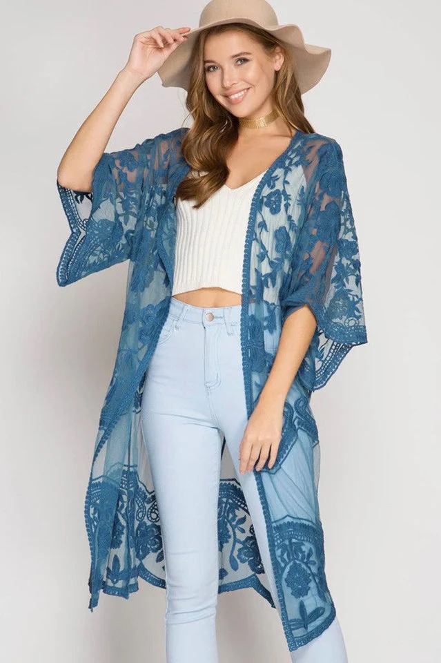 Hollow Out Lace Kimono Cover Up - Image 52