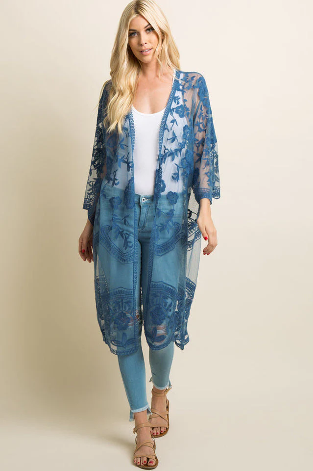 Hollow Out Lace Kimono Cover Up - Image 54