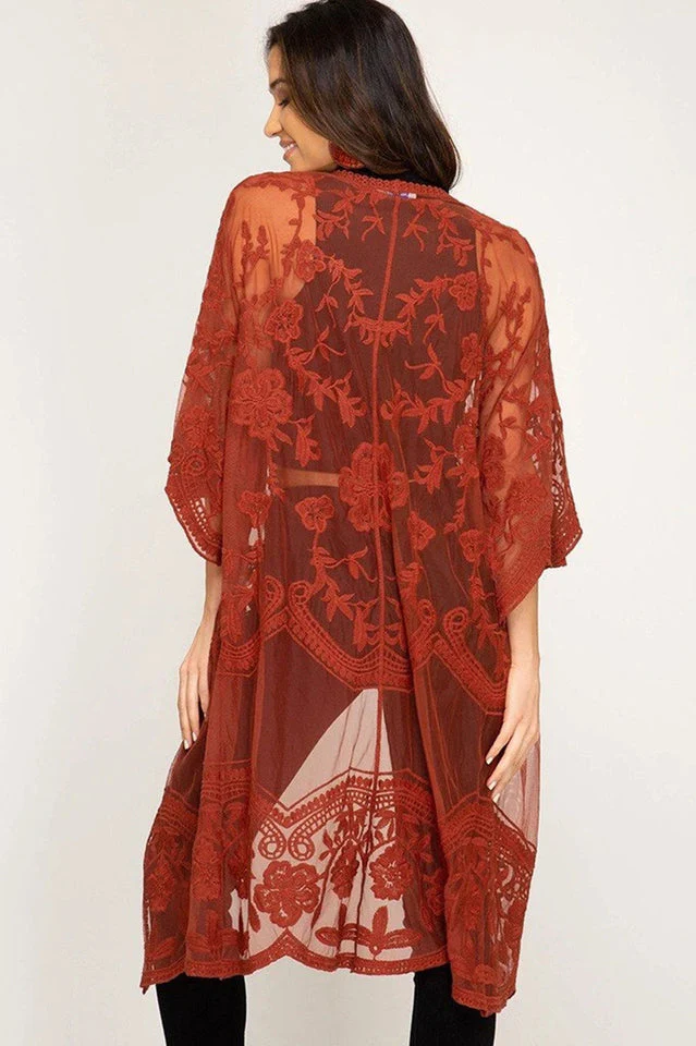 Hollow Out Lace Kimono Cover Up - Image 7