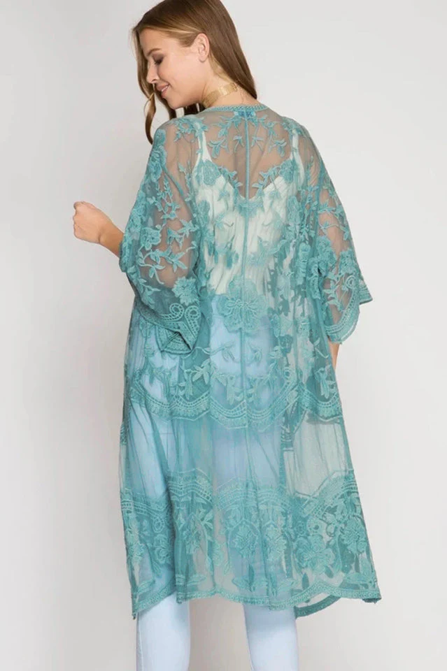 Hollow Out Lace Kimono Cover Up - Image 9