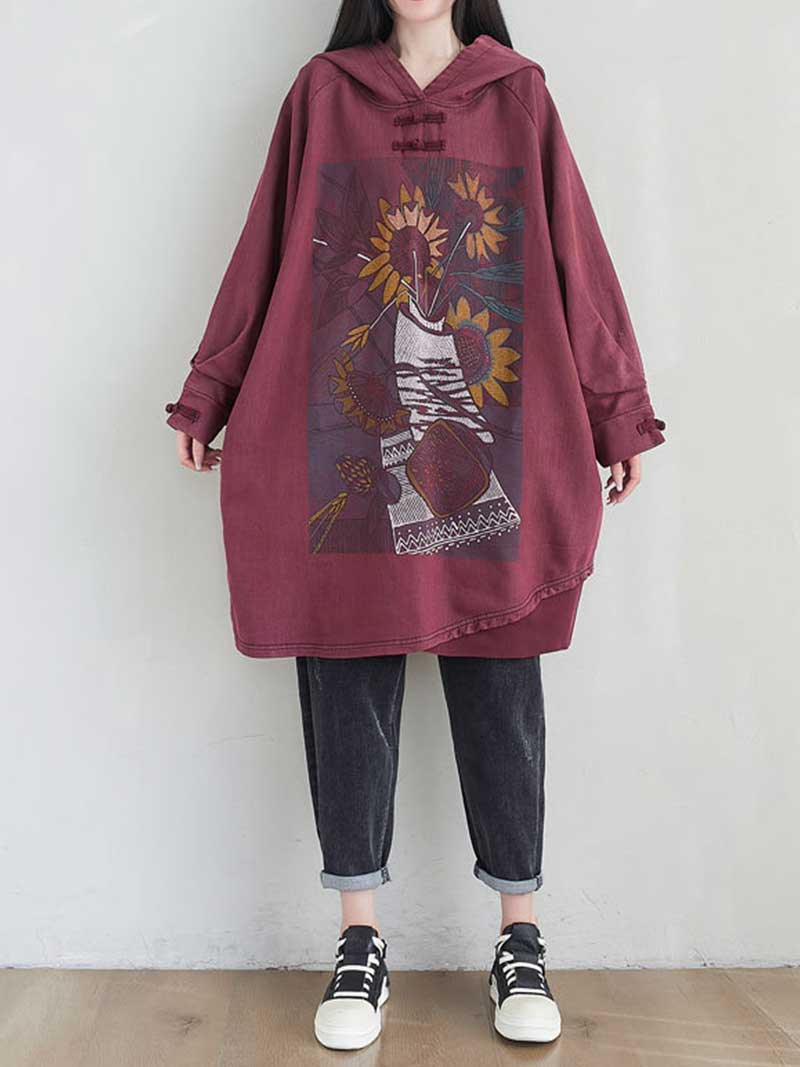 City Of Stars Floral Print Hooded Sweater Midi Dress - Image 2