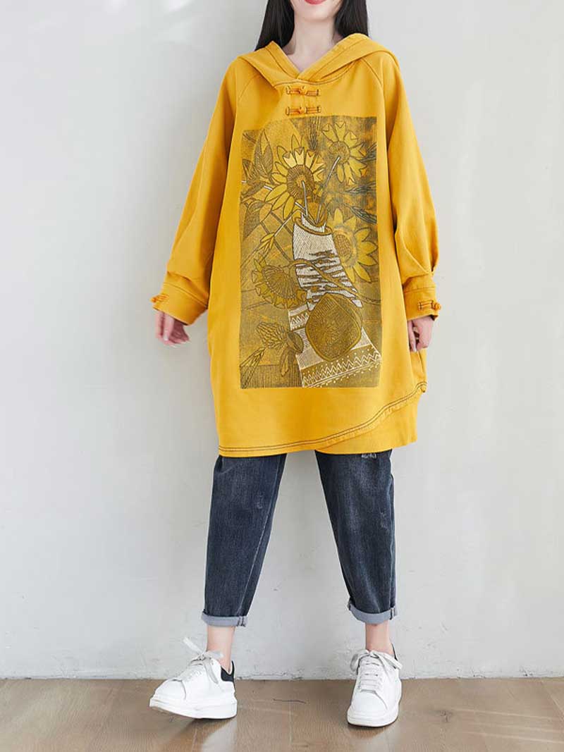 City Of Stars Floral Print Hooded Sweater Midi Dress - Image 3